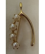 Wishbone Faux Pearl Brooch Scarf Pin Vintage - £7.82 GBP