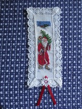 New UNUSED Lace-Trimmed SANTA CROSS STITCH Bookmark - 3-1/2&quot; x 8-1/4&quot; - $9.90