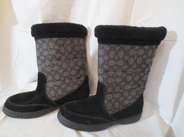 Women COACH Sherman Sig Suede &amp; Material Black/Smoke  Winter Snow Boots  SZ 9 - £40.18 GBP