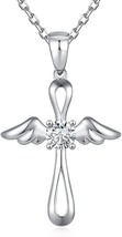 18K White Gold Plating Cross Necklaces for Women with 5A Zirconia, 925 Silver - £18.90 GBP