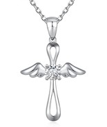 18K White Gold Plating Cross Necklaces for Women with 5A Zirconia, 925 S... - £19.02 GBP