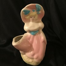 Vtg 5” Small Pink Ceramic Porcelain Southern Belle Girl Lady Planter Figurine - £15.91 GBP