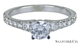 18K White Gold - Natural Diamond Solitaire ring; Engagement/Anniversary/Wedding - £972.08 GBP