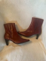 EUC Y2K Michelle D Red High Heel Leather Bootie Side Zip Size 7 - $43.56
