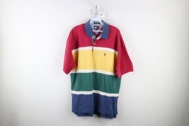 Vtg 90s Tommy Hilfiger Mens XL Distressed Rainbow Striped Collared Polo Shirt - £35.48 GBP