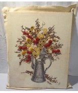 Vintage 70s Embroidery Crewel Finished mounted 16 x 20 Flowers in tea pot - $100.00