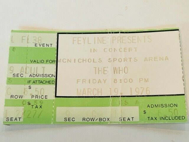 Primary image for The Who Metal Rock Concert Ticket Stub vtg 1976 Mcnichol Arena Denver Keith Moon