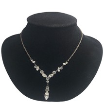 vintag prong rhinestone silver tone necklace 17” Long Wedding Prom Engag... - £35.14 GBP