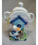 Canister Handles and Lid Figurine Duck Pushing Stroller Flower Design Ce... - $9.95