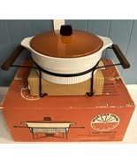 Vtg Wear-Ever Cerama Orange 2 Qt Round Casserole Dish With Candle Warmer... - $79.61