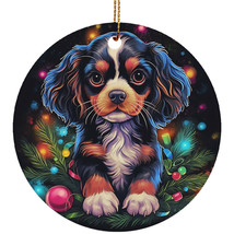 Cute Cavalier King Puppy Dog In Christmas Light Ornament Ceramic Gift Tree Decor - £11.83 GBP