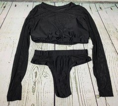 Womens 2 Pieces Swimsuit with Long Sleeve Mesh Shirt Mesh High Waist Bot... - $18.99