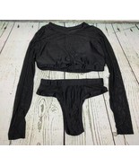 Womens 2 Pieces Swimsuit with Long Sleeve Mesh Shirt Mesh High Waist Bot... - £15.00 GBP
