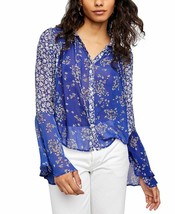 FREE PEOPLE SERENA PRINTED BLOUSE BLUE COMBO ASST SIZES NEW - £31.46 GBP