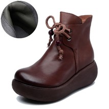 DRKANOL 2021 Women Boots Genuine Leather Handmade Vintage Wees Platform Ankle Bo - £71.07 GBP