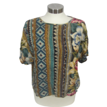 Melrose vintage Women Hawaiian T pullover floral rayon? crepe feel 1980s XL - £27.45 GBP