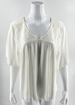 Deb Top Plus Size 2X White Crepe Lace Detail Kimono Sleeve Blouse V Neck Womens - £19.10 GBP
