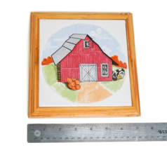 Vintage Trivet Fall Farm Farmhouse Barn Cows Rustic Rural Ceramic Wood - £5.65 GBP