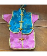 Estate Pink Asian Oriental Kimono w Blue Vest &amp; Hat Doll Clothes – dress... - £6.85 GBP