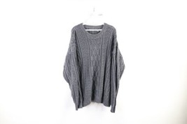 Vintage 90s Streetwear Mens Large Faded Chunky Cable Knit Fisherman Sweater Gray - £46.47 GBP