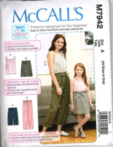 McCalls M7942 Misses and Girls Paper bag Skirts, Pants and Top Sewing Pa... - $14.86