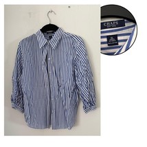 Chaps Women&#39;s Shirt XL Blue Striped Casual Top Button Front Classic Fit - $347.57 MXN