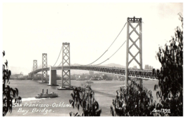 San Francisco Oakland Bay Bridge California w Boat Zan1392 RPPC Postcard - £7.85 GBP