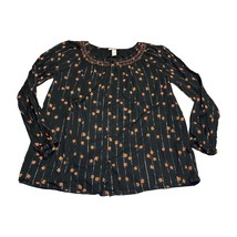 Cat &amp; Jack Top Girls L (10-12) Black Floral Button Front Round Neck Long Sleeve - £11.57 GBP