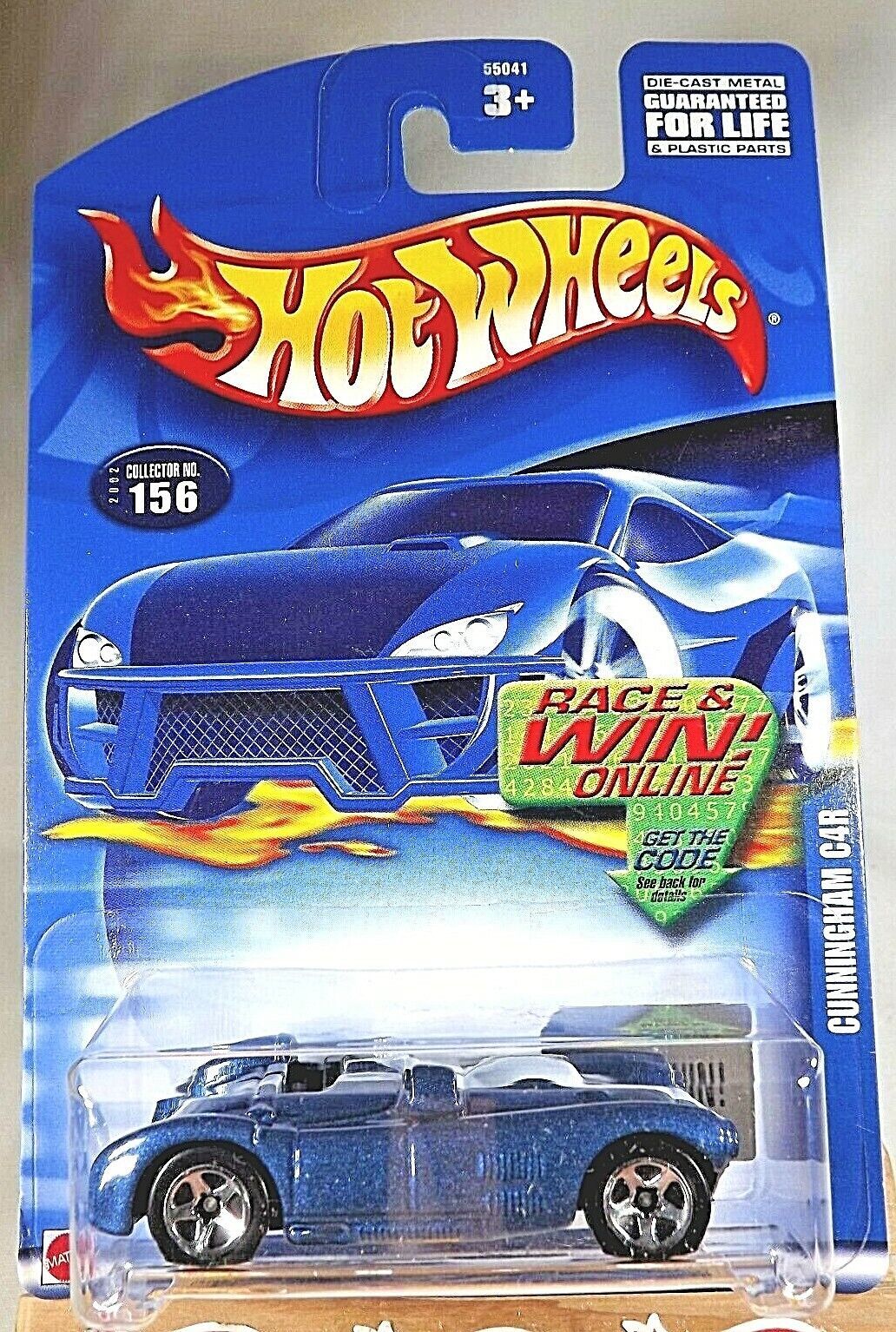 2002 Hot Wheels Mainline/Collector #156 CUNNINGHAM C4R Blue w/5 Spokes Malaysia