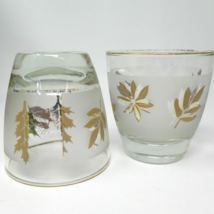 Juice Rocks Glasses Leaf Cluster Frosted Vintage 1970s Set of 2 Gold Rim  - £12.11 GBP