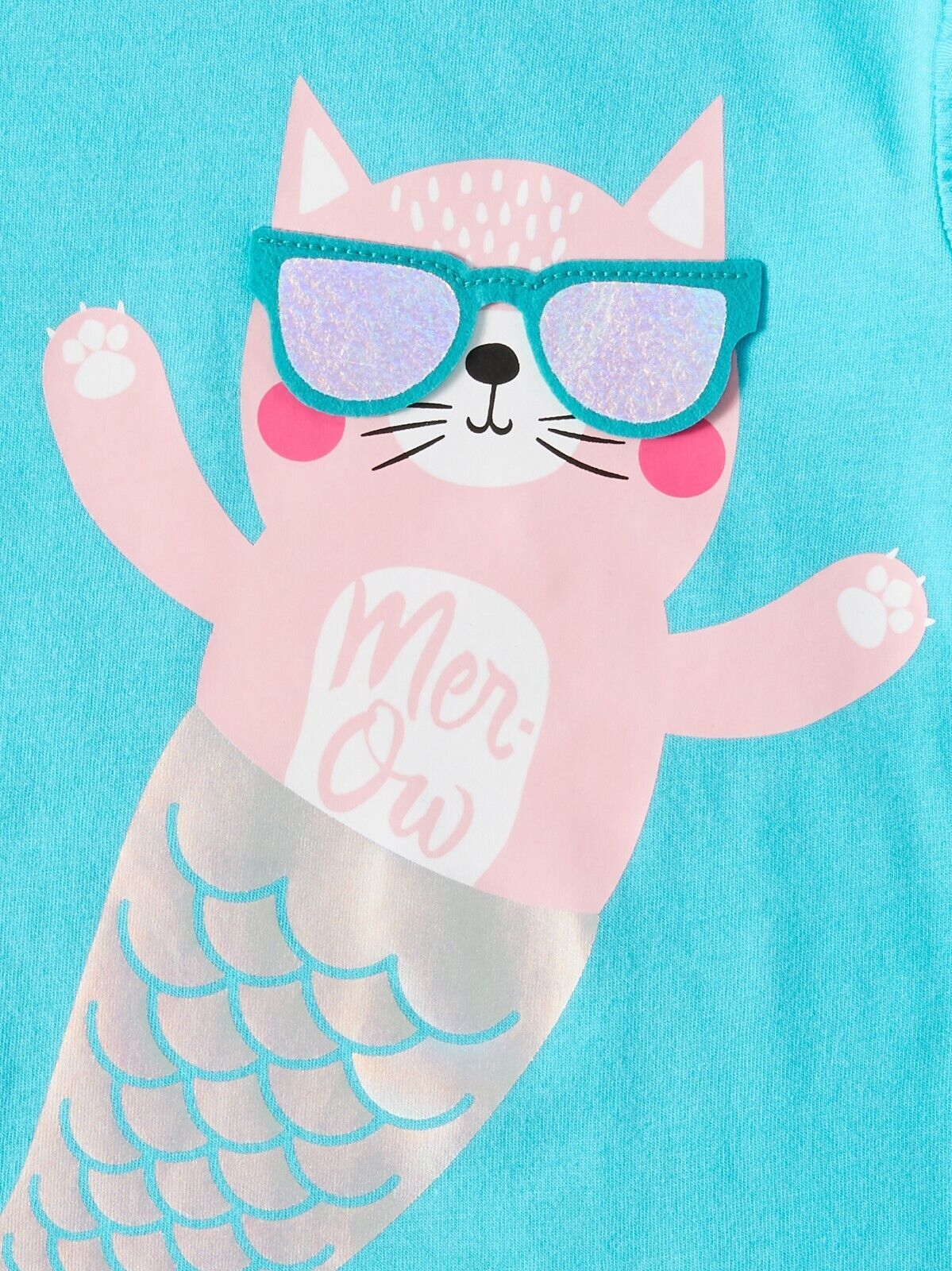 Wonder Nation Girls 3D Embellished Graphic T Shirt X- LARGE PLUS Mermaid Cat Item image 2