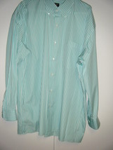 Imported Italy Long Sleeve 100% Cotton Dress Shirt 2XL New Green &amp; White - £56.76 GBP