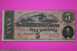 Crisp 1864 Confederate States of America $5 Five Dollars Guaranteed Auth... - $94.99