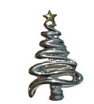 Vintage Christmas Tree Swirl Design Silver Tone Pin Brooch Star Jewelry 2” - $181.33 MXN
