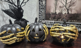 Halloween Rachel Zoe Light Up Led Black Skulls Figurines Home Decor - £26.22 GBP