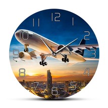 Take Off Sunset Aeroplane Aviator Home Decor Wall Clock Air Jet Plane Flying Ove - £32.57 GBP