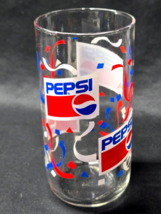 Vintage PEPSI COLA 5.75&quot; Confetti Glass Red White Blue Celebration Glass... - $9.88