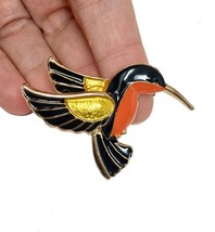 1.5" Tall Hummingbird Pin Brooch Gold Tone Colorful Enamel Bird Lover Gift - $10.83