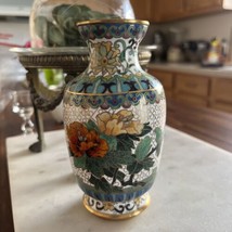 Vintage Chinese Cloisonne Vase Flowers Bird Pattern 5”H X 2.75”W - £30.39 GBP