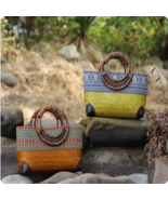 Retro Japanese handmade bamboo woven rattan handbag - $86.95