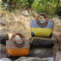 Retro Japanese handmade bamboo woven rattan handbag - $86.95