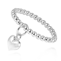 Cute Dangle Heart Eternity Bead Ball Sterling Silver Ring-5 - £11.85 GBP