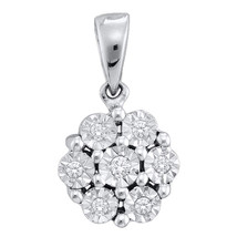 10k White Gold Womens Round Diamond Cluster Fashion Pendant 1/20 Cttw - £72.35 GBP