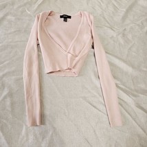 Forever 21  Womens Top  Long Sleeve Chopped Ribbed V Neck Stretch Salmon Pink M - £7.79 GBP