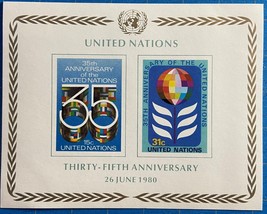 United Nations 35th Anniversary 1980 Souvenir Sheet Scott UN #324 (New York) MNH - £0.99 GBP