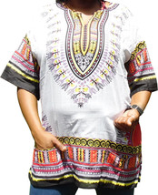 Womens WHITE Dashiki Shirt African Blouse Top Rap Rapper ~ FAST SHIPPING - £9.34 GBP
