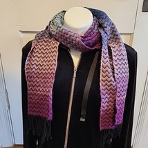 Scarf Chevron Fringe Purple Pink Blue Black 12.5&quot;x 64&quot; Super Soft - £12.50 GBP