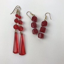 Vintage Earring Lot of 2 Pairs Retro Plastic Pierced Mod 70s 80s Red danglers - £10.32 GBP