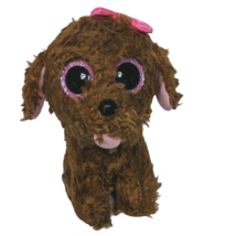 Ty Beanie Boos Maddie Brown Puppy Dog Pink Bow Glitter Eyes Plush 2015 5.5&quot; - £16.34 GBP