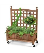 Solid Fir Wood Outdoor Raised Garden Bed Planter Box Cart on Wheels with... - £139.35 GBP